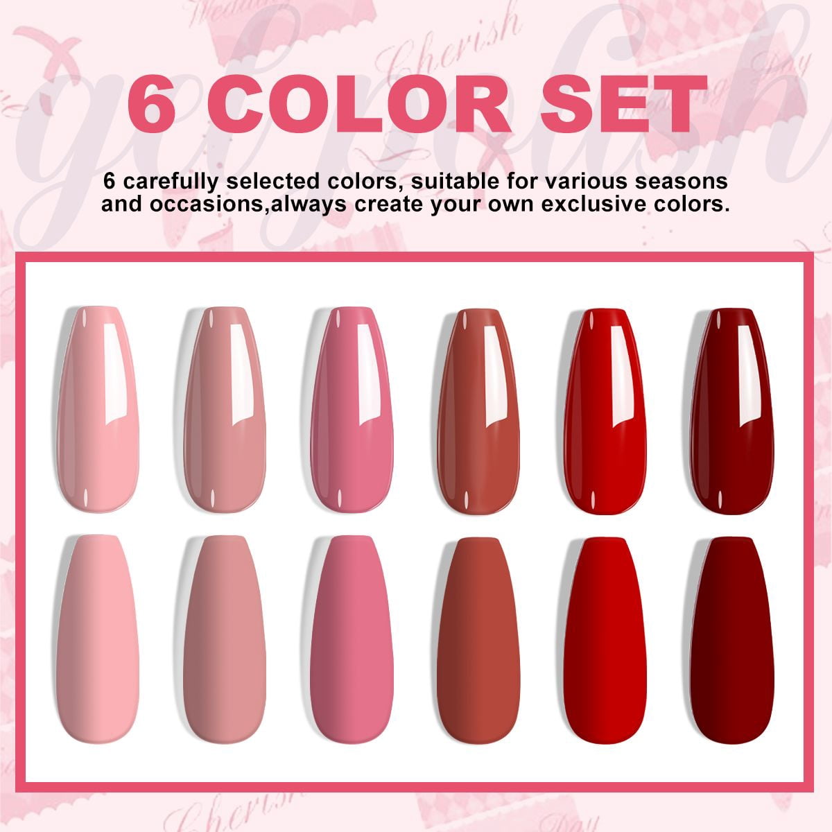 6Pcs Gel Polish Set, 6 Vibrant Colors UV Gel Nail Polish Red Blue Green Christmas Gift for Women Girls