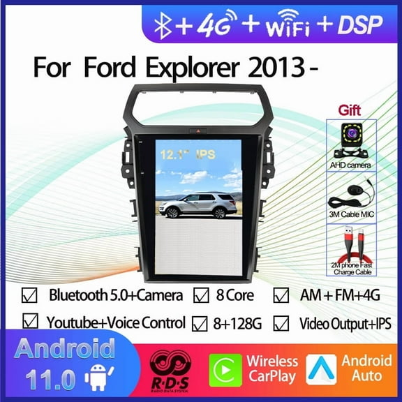 Tesla Style Vertical Screen Android 11 8 128G PX6 Car GPS Navigation Multimedia Player For Ford Explorer Radio Stereo