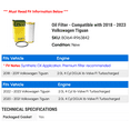 thumbnail image 2 of Mann Premium Motor Spin-On Oil Filter 10,000 Miles fits 2018-2023 Volkswagen Tiguan, 2 of 2