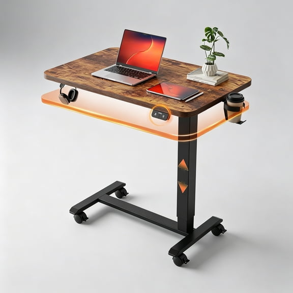 Electric Standing Desk, 26 x 16 Inches Height Adjustable Desk, Sit Stand up for Work Office Home, Ergonomic Rising Computer Table with with Wheels, Rustic Brown