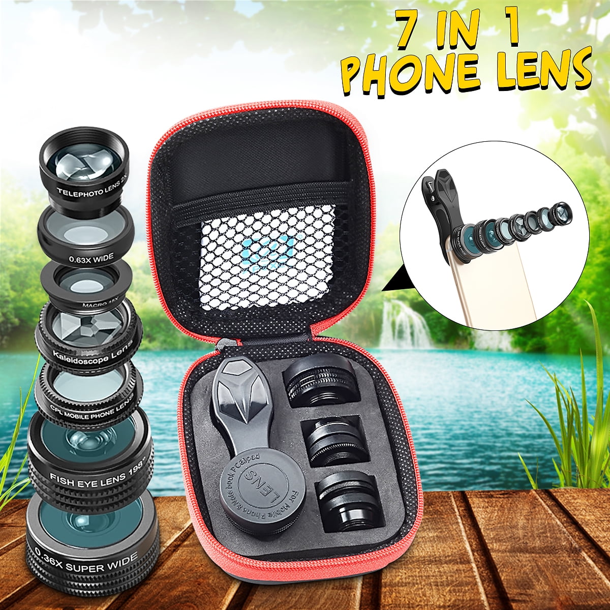 7in1 Mobile Phone Camera Lens Kit Wide Angle + Fisheye Lens + Wide