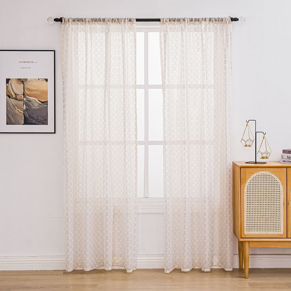 Decorative Voile Panel Curtain Sunflower Print Slot Top Gauze Drape 5 Colors 
