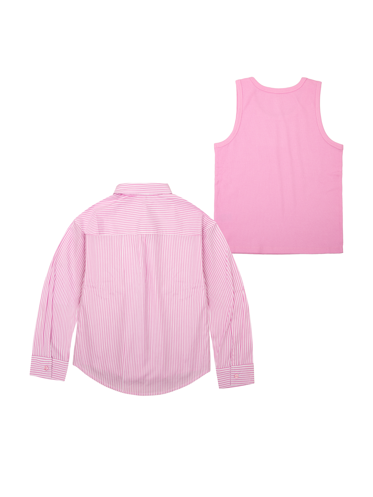 Wonder Nation Girls' Long Sleeve Button-up Shirt and Rib Tank, Sizes 4-18 & Plus