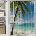 thumbnail image 6 of Orinice Ambesonne Teal Shower Curtain Beach Home Tropical Palm Ocean Through White Wooden Window Cloth Fabric Set With Hooks For Bathroom Decoration &amp; Background 69x72, 6 of 7