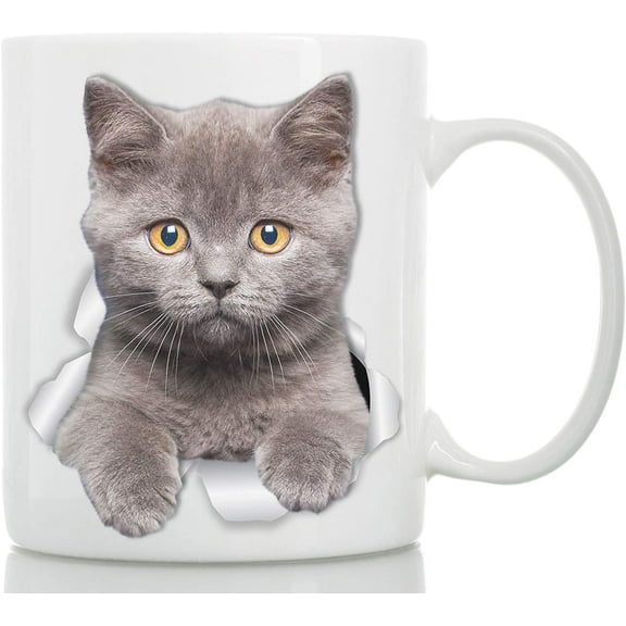 British Shorthair Cat Mug - Grey Kitten Ceramic Coffee Mug - Perfect British Shorthair Cat Gifts - Funny British Shorthair Kitty Cat Coffee Mug for Cat Lovers (11oz)