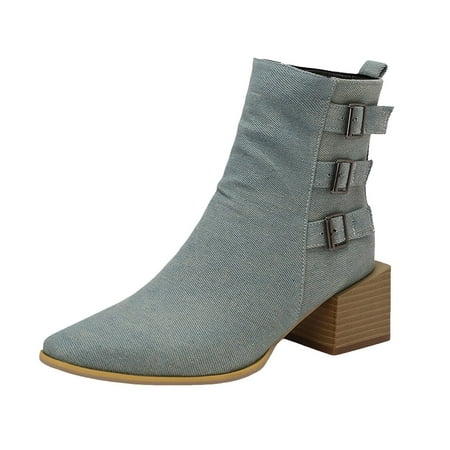 

DVKOVI Botas De Mujer Womens Ankle Cowboy Boots Women s Rubber Sole Short Velvet Pointed High Heel Thick Heel Mid Tube Boots Ankle Boots Short Boots Blue 41