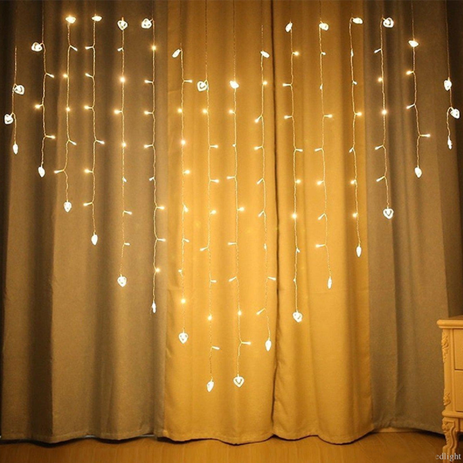 128 LED Fairy String Heart Shape Curtain Night Light, 100 LED Fairy