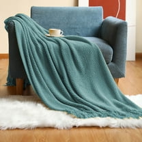 HBBKVI Knitted Throw Blanket with Tassels 50" × 72", Blue Throw Blanket for Chair Couch Sofa, Soft Cozy Flannel Throws