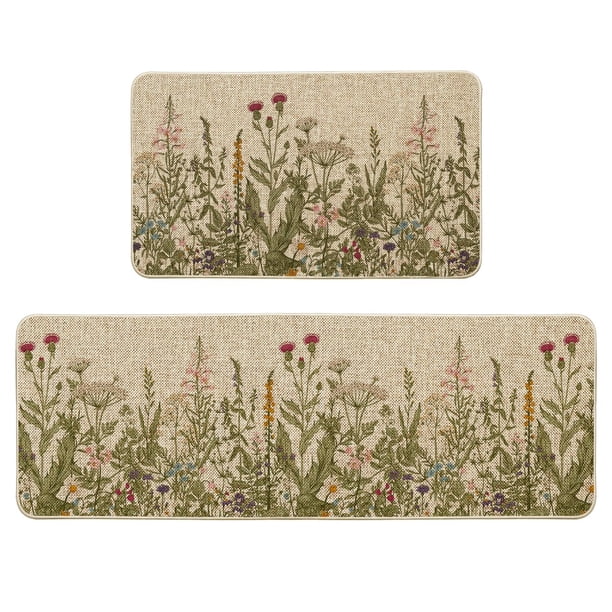 Tapetes de cocina Artoid Mode, flores silvestres y flores primaverales, juego de 2