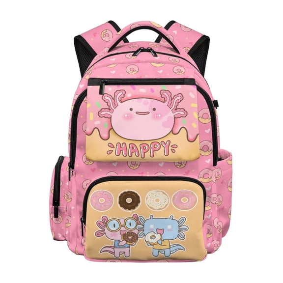 Yuyamidu Cute Axolotl School Backpack for Girls 6-10 Pink 17 Inch Lightweight Waterproof Multi-Pocket Bookbag with Padded Shoulder Straps for Elementary 1st-4th Grade Back to School Supplies
