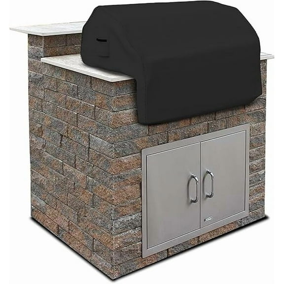 Built in Grill Cover 12 Oz Waterproof, 100% Weather Resistant Built in BBQ Cover with Air Pocket & Elastic for Snug Fit (36" W x 26" D x 24" H, Black)
