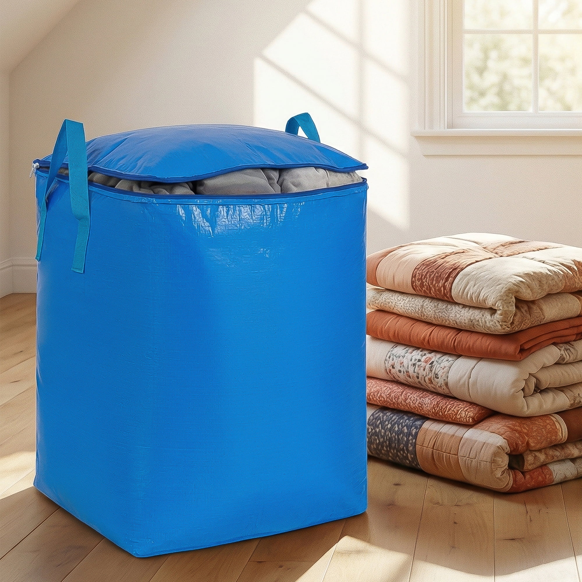 Unique Bargains Clothes Storage Bag with Handles Blue 23.6"x19.7"x31.5"