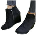 thumbnail image 6 of Willtoo Women's Wedge Booties,Fashion Suede Side Zipper Boots Chelsea Dress Ankle Booties Thick Heel Round Toe Ankle Shoes Black US-8（EU-40）, 6 of 7