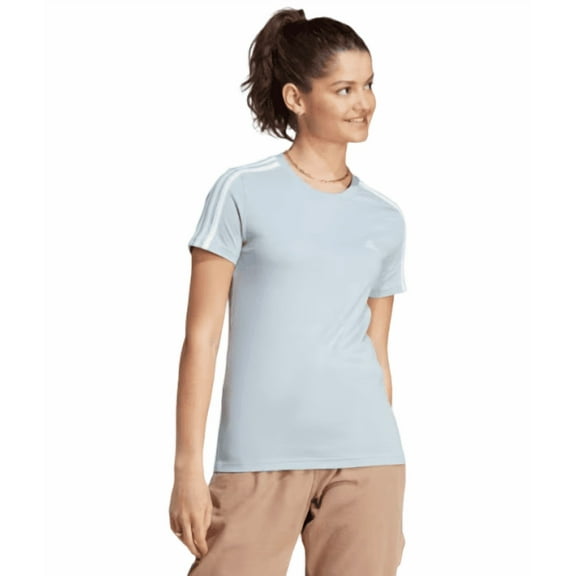 adidas Women's Slim 3-Stripe Active T-Shirt, Light Blue, Medium