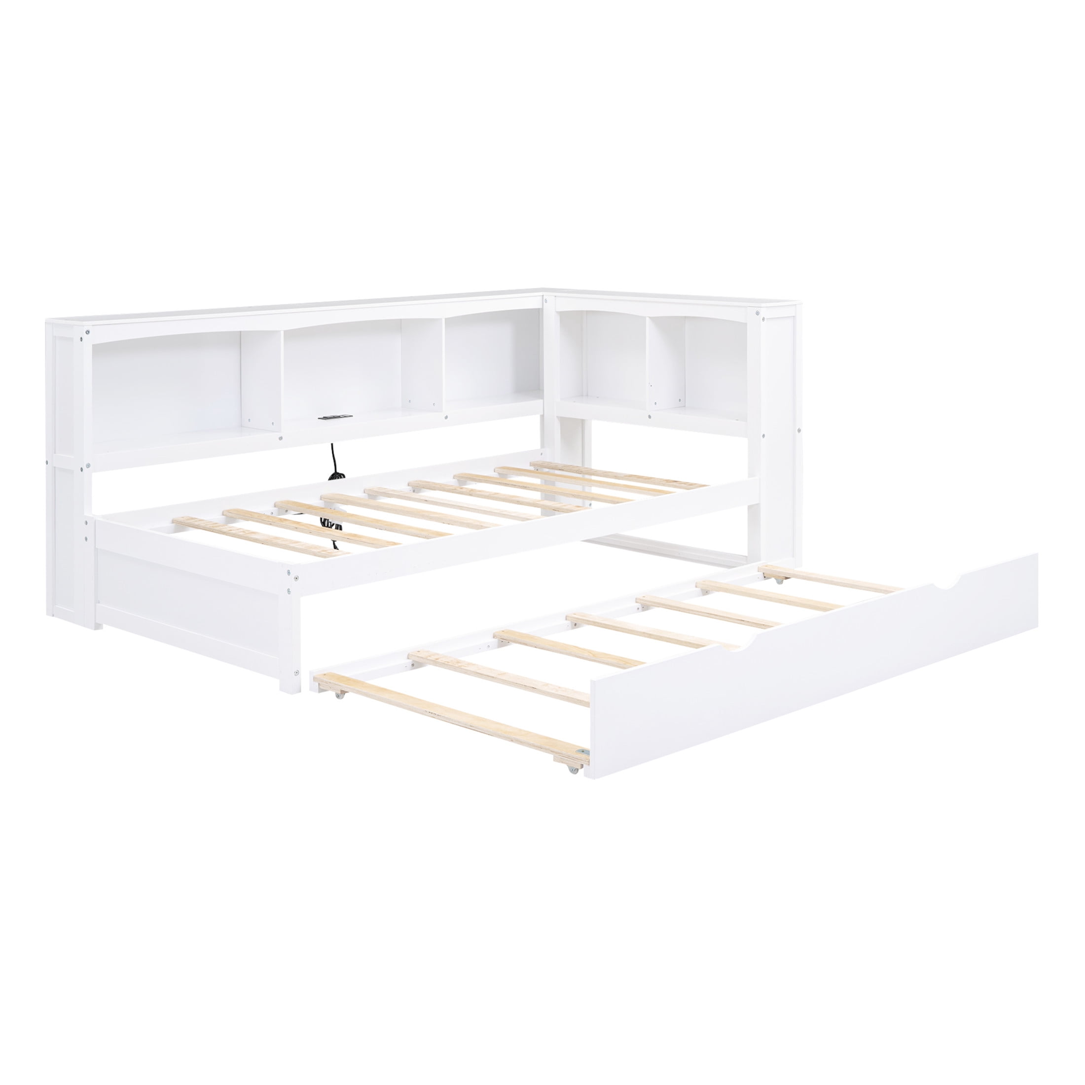 Noble House Windsor Twin Daybed with Storage Cabinets, Pull-Out Trundle and USB Charging Station, White