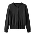 thumbnail image 3 of Women's Casual Open Front Sweater Long Sleeve Rib Knit Cardigan Lightweight Crew Neck Button Down Long Sleeve 2026 Fall Outfits(Black,XL), 3 of 3