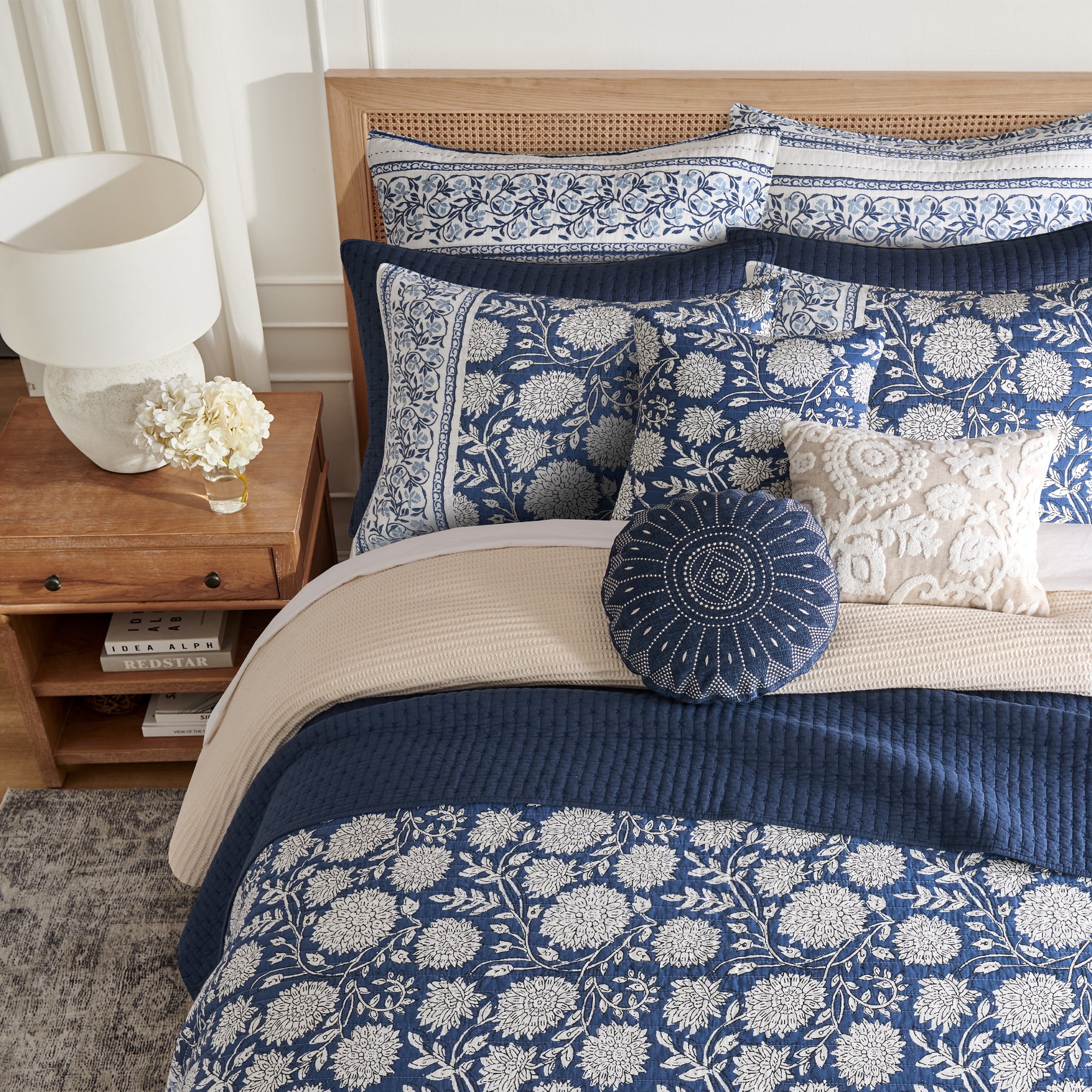 Levtex Home Adare Denim Reversible Twin / Twin XL Quilt Set (68x86in) with 1 Pillow Sham (26x20in) - Floral Bedding - Blue White - Cotton Twin Size Quilt Bedding Set - Lightweight, Soft, Pre-Washed