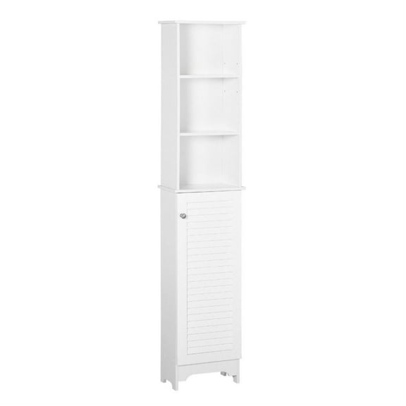 COCOKUN Tall Linen Cabinet, Bathroom Floor Storage with 3-Tier Shelf Cupboard, White 