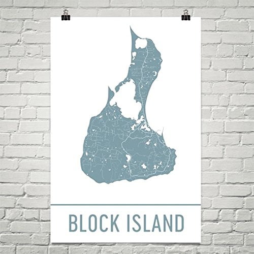 Block Island Poster, Block Island Art Print, Block Island Wall Art, Block Island Map, Block Island City Map, Block Island Rhode Island City Map Art,Block Island Gift, (12" x 18", White and Gray)