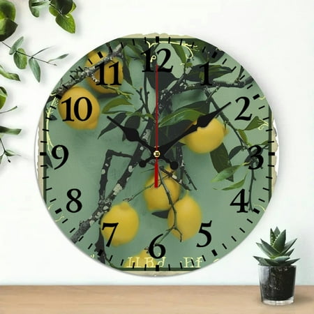 YILUYINQING Lemons Vine Branches Round Wooden Wall Clock 10 Inch 10x10in