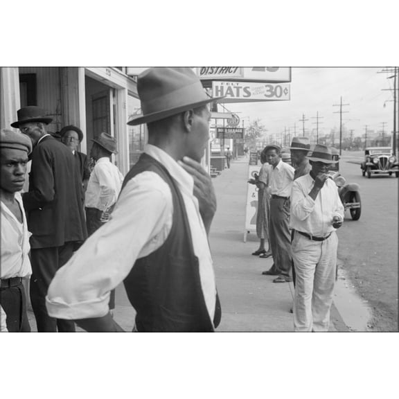 24"x36" Gallery Poster, Great Depression, Applicants waiting for jobs in front of FERA offices, New Orleans, Louisiana 1935