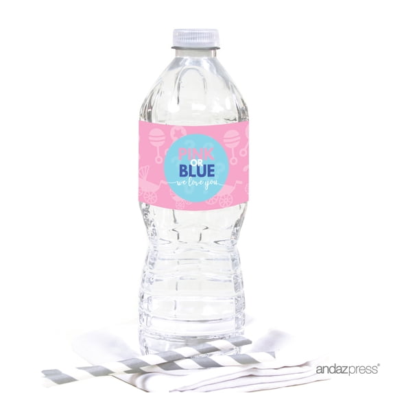Gender Reveal Baby Shower Pink or Blue, Water Bottle Labels, 20-Pack
