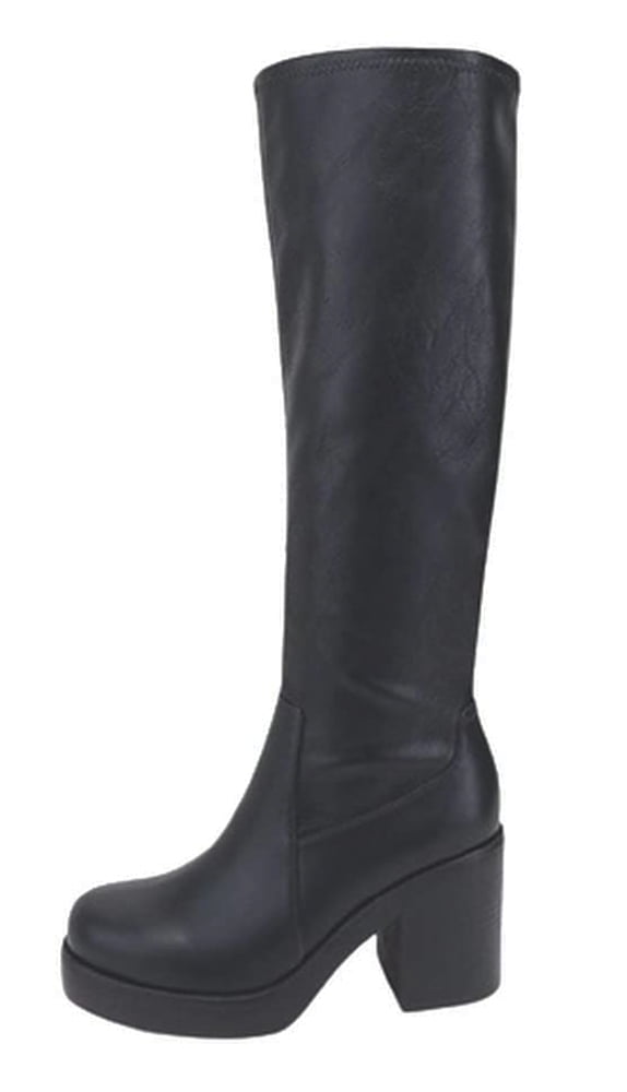 Soda Women Block Chunky Heel Knee High Boots Platform Side Zipper SONIA ...