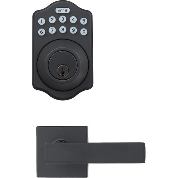 Traditional Electronic Keypad, Keyless Entry Door Lock Deadbolt with Handle Set, Key Pad Front Door with Knob, Traditional Door Locks for Front Door, Door Handle, Matte Black, 1-Pack