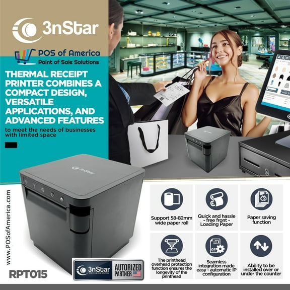 3nStar Front Loading POS Direct Thermal Receipt Printer 80MM 3″ (RPT015) USB Ethernet Serial