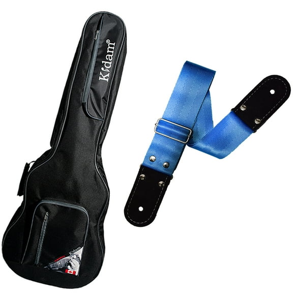 PAQUETE Estuche para guitarra clásica, Funda para guitarra, Gig bag , guitar case para trasporte y protección, color negro bordes grises + Tahali strap correa guitarra Kidam LISO AZUL TURQUESA
