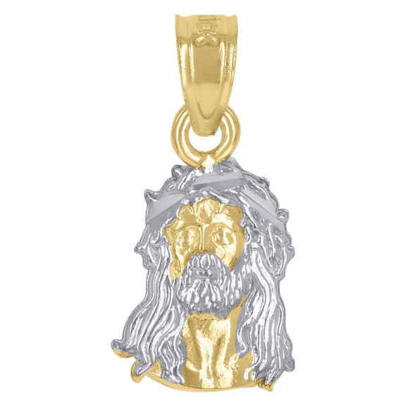10kt Real Two-Tone Gold Unisex Textured Jesus Face Religious Charm Pendant