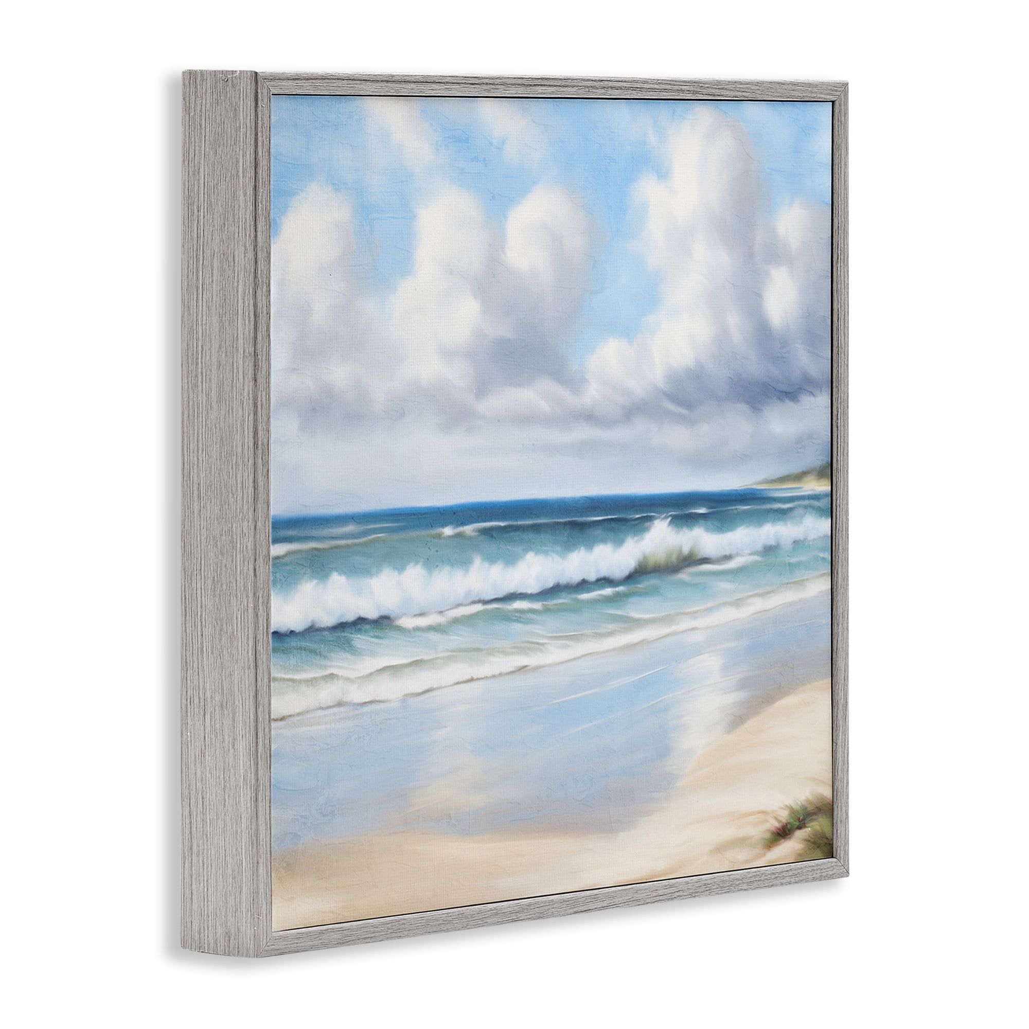 Stupell Industries Sand Walk Ocean Waves Landscape Painting Gray Framed Art Print Wall Art, 17 x 17