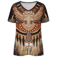 thumbnail image 4 of Puntoco 2024, tops a la moda de verano para mujer, camiseta informal de estilo étnico con estampado de plumas, camisetas de manga corta con cuello en V, holgadas, 4 of 6