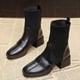 thumbnail image 4 of NECHOLOGY Botas Mujer Zapatos Botines de mujer Moda mujer malla mantener caliente dentro tiro felpa suela gruesa tacones cuadrados resbalón en botines cortos zapatos de punta redonda (Black, 7.5), 4 of 5
