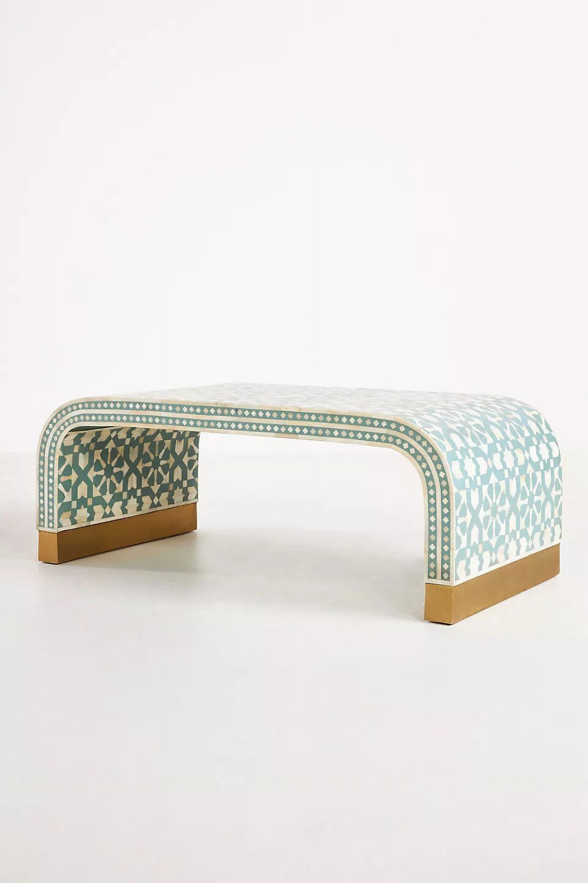 Luxury Handicrafts Moroccan Bone Coffee Table with Brass Cladding, Green