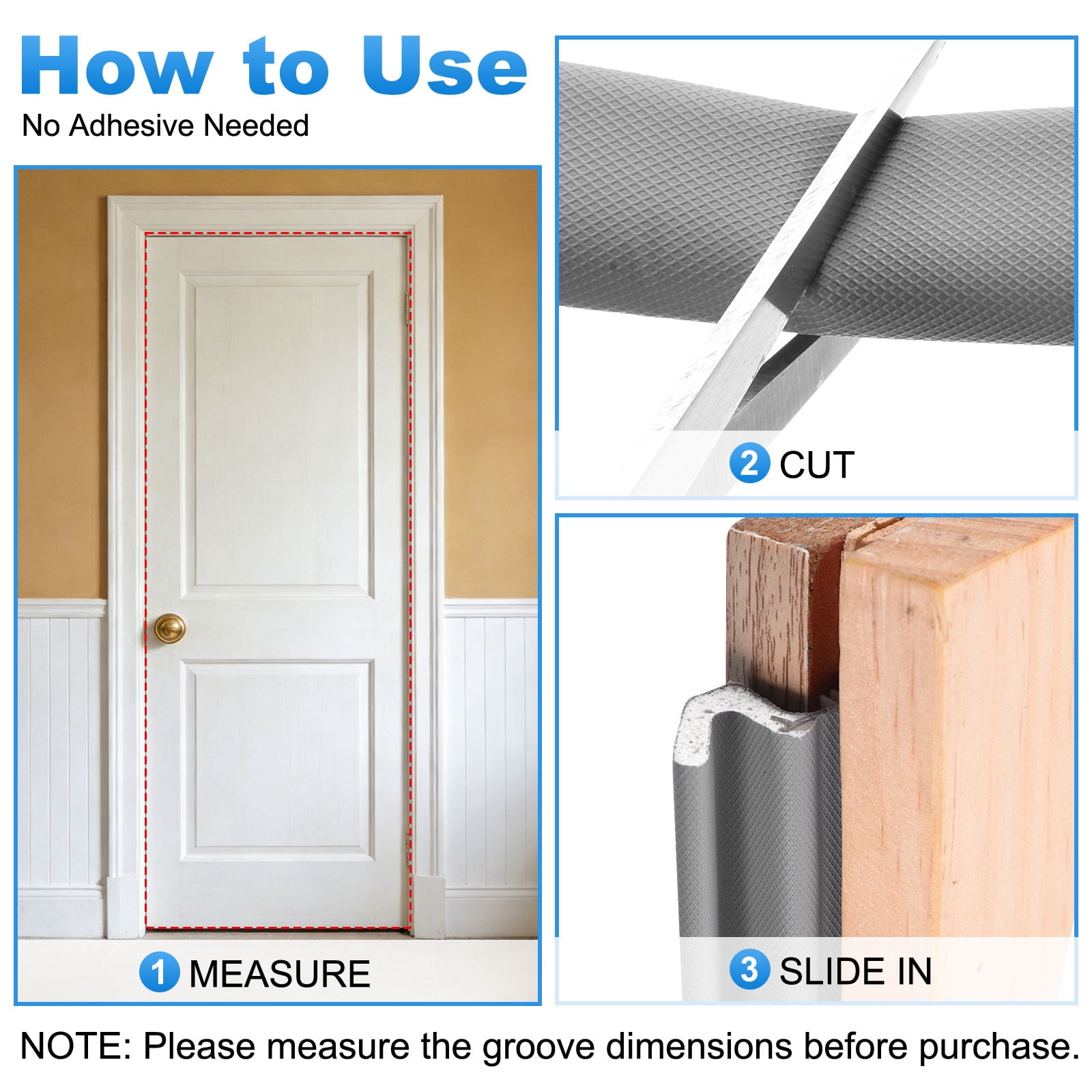 Uxcell Door Weather Stripping, 26.25 ft V-shaped Kerf Front Exterior Door Frame Weather Stripping with 4 Corner Seals for Soundproof Entry Interior Frame Window Gap Filler, Grey/White