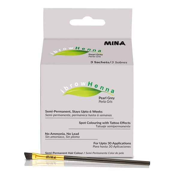 MINA ibrow Henna Semi Permanent Kit Regular Pack with Brush For Professional Coloring, Covers Gray Hair, Stays up to 6 Weeks-(30 applications)(Pearl Gray)
