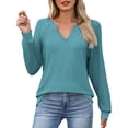 thumbnail image 2 of yillto Women Long Sleeve Tops Basic Loose Solid Color Lightweight Sweatshirt V Neck Pullover Plain Shirts, 2 of 7