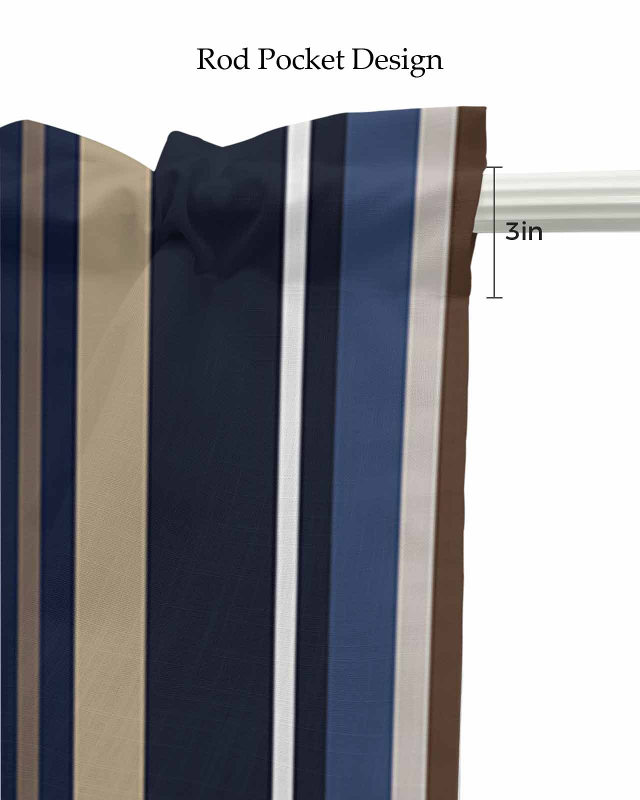 Faux Linen Valances for Windows Blue Brown Stripes Curtains Valance Light Filtering Rod Pocket Small Window Treatment for Kitchen Living Room Bedroom 54x18In