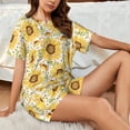 thumbnail image 4 of Fotbe Watercolor With Sunflowers Conjunto de Pijama Estampado para Mujer, 2 Piezas, Ropa de Dormir con Camiseta de Manga Corta y Shorts Suaves-Medium, 4 of 6