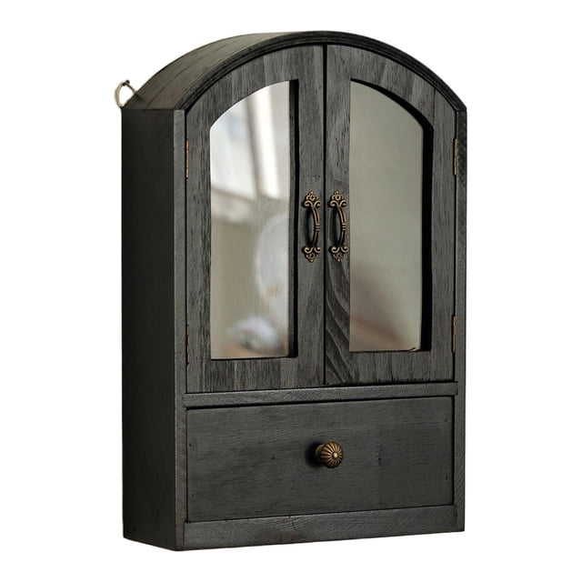 Gabinete de almacenamiento de escritorio Organizador de madera Estante de exhibición de mesa montado en la pared para Negro