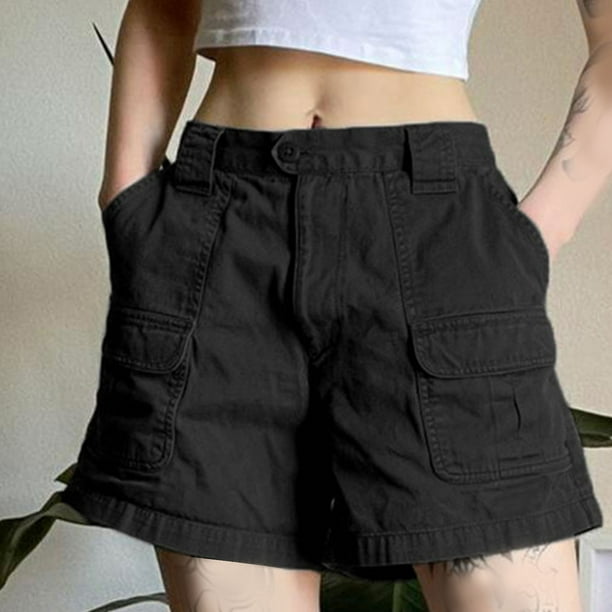 Women's Casual Cargo Shorts High Waist Loose Fit Outdoor Jean Short Pants  with Pockets Summer Comfy Hiking Denim Shorts