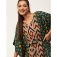 thumbnail image 4 of Moomaya Women's Printed Viscose Kaftan Dress, Round Neck, Asymmetric Hem Midi Dress, 4 of 8