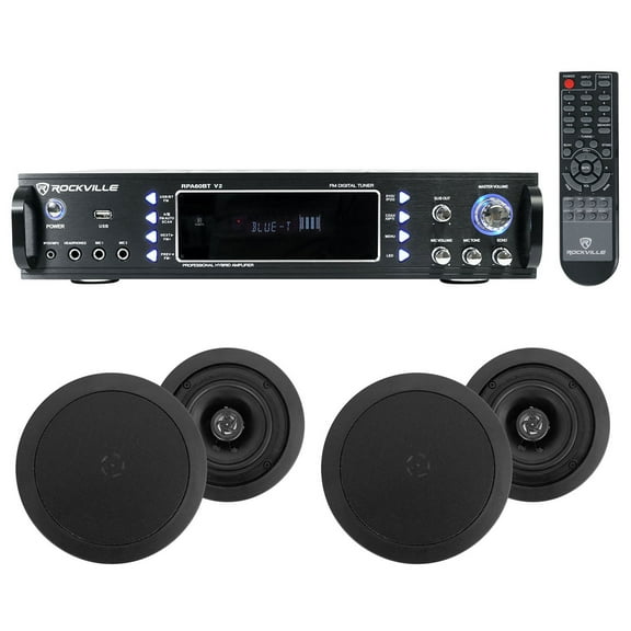 Rockville Home Theater Bluetooth Receiver (4) 5.25" Black In-Ceiling Speakers