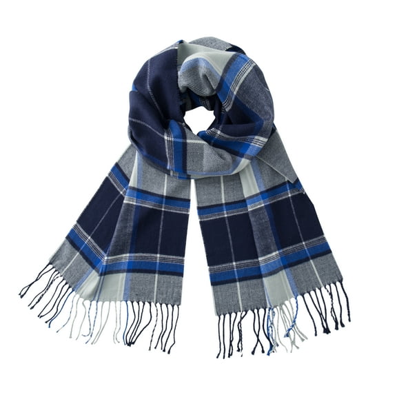 Calvin & Olivia Ultra-Soft Comfort Feel Unisex Winter Solid Plain Scarves Wool Feel Classic Super Soft Luxurious Scarf Navy Blue Royal Plaid