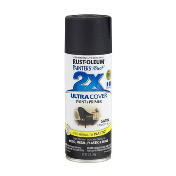 Rust-Oleum Painter's Touch 2X Ultra Cover Satin Canyon Black Paint Primer Spray Paint 12 oz