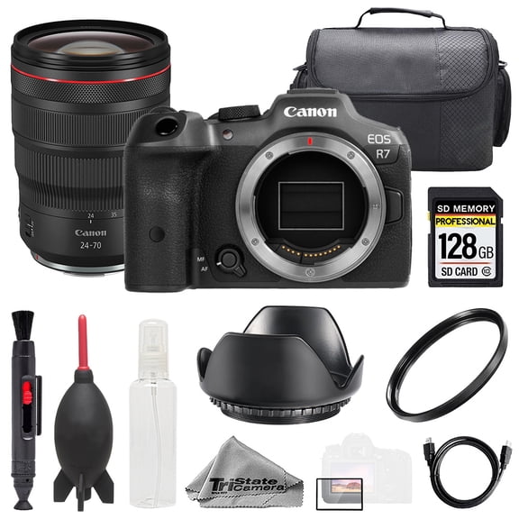Canon EOS R7 Camera   RF 24-70mm f/2.8L IS USM Lens  128GB  Bag  UV Filter- Basic Kit (International Version)