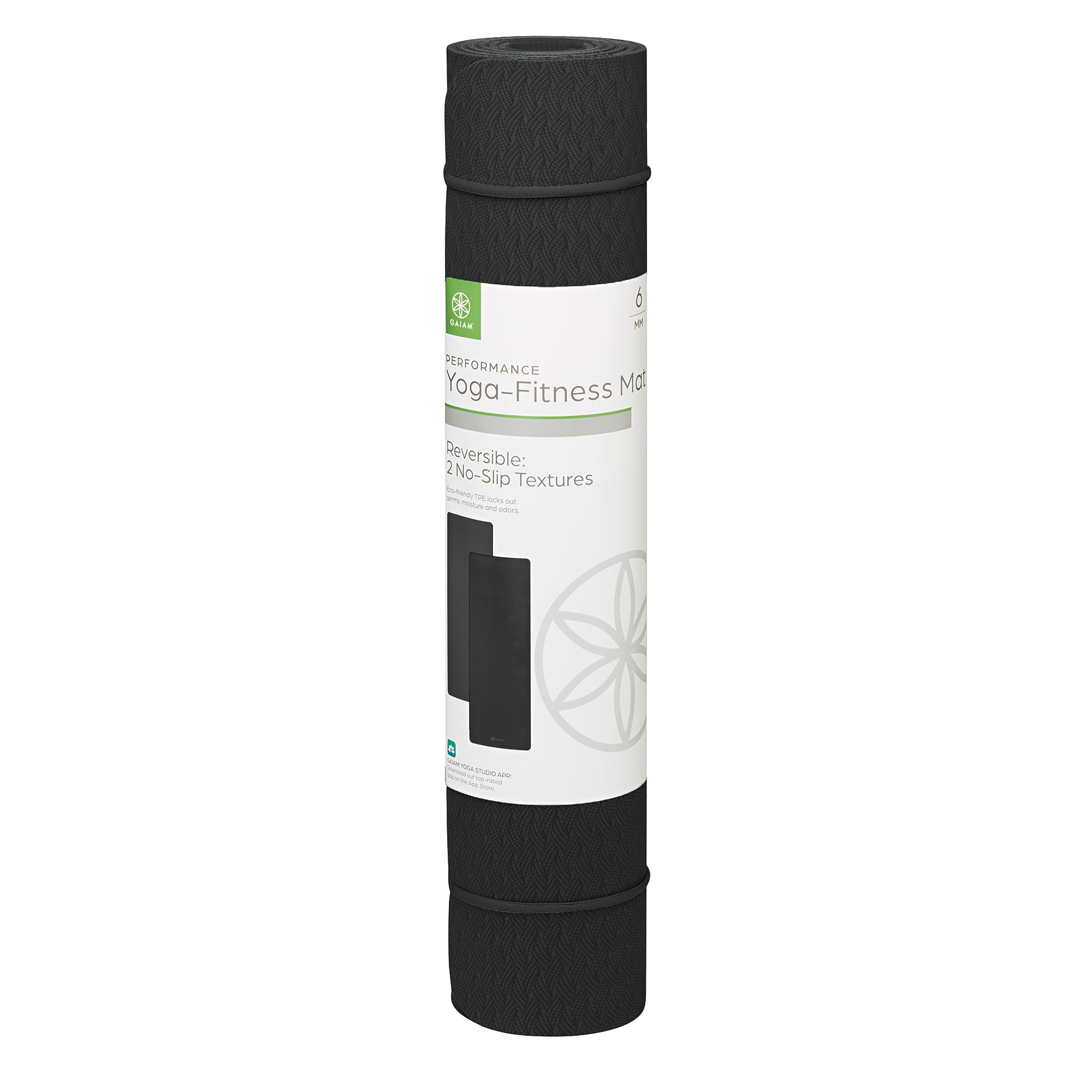 Gaiam Performance Yoga Mat, Made of Durable TPE, 23.5" x 68" x 6MM Thick, Black