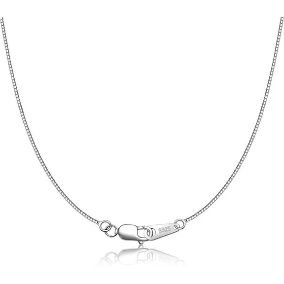925 Sterling Silver Chain Necklace intended for Women 0.8mm Box Chain, Italian Necklace Chain, Super Strong & Thin & Long16/18/20/22/24 Inches[m774]