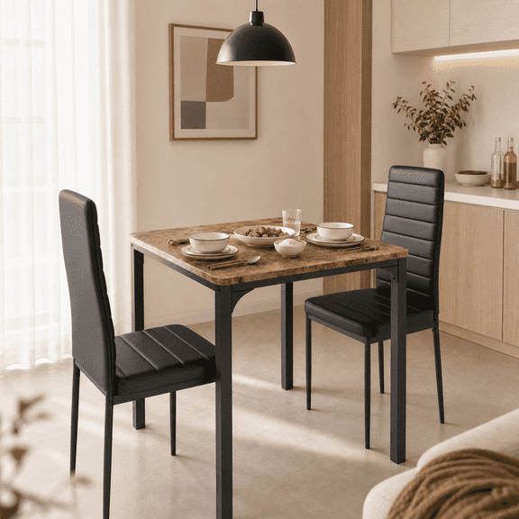 Aiho 3 Pieces Dining Table Set for 2 - Black